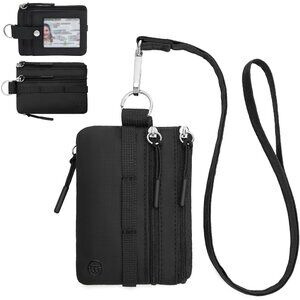 Small Wallet RFID, Minimalist Zip ID Case Wallet with Lanyard Keychain, Water Re